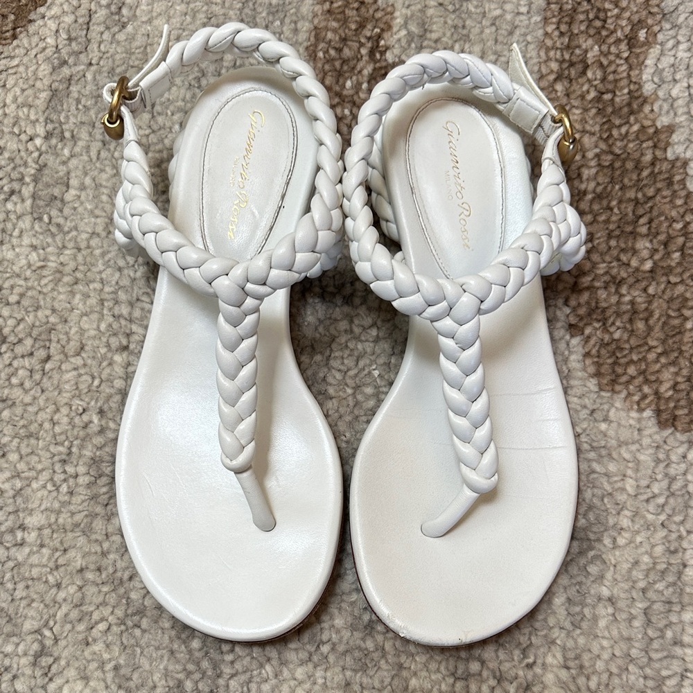 Gianvito Rossi Ravello braided thong sandal white - size 37